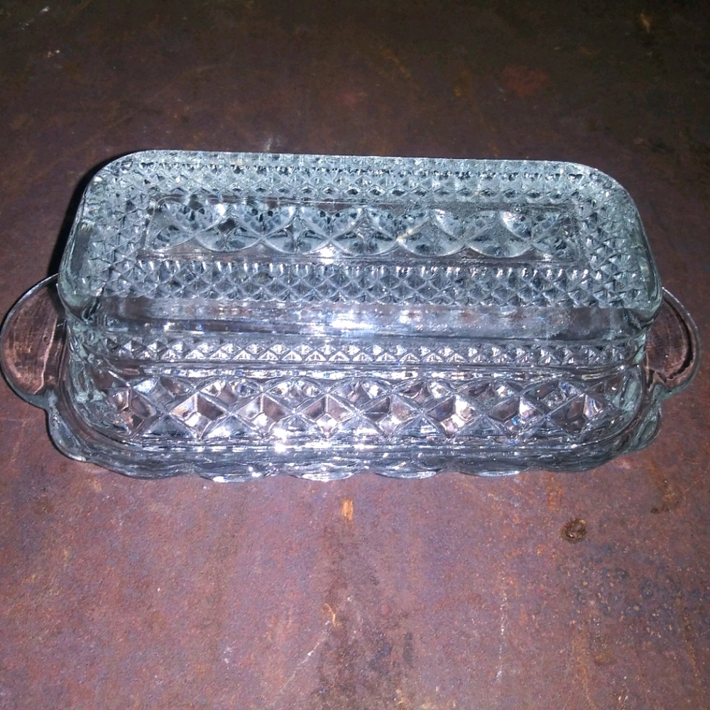 Vintage crystal butter dish with lid